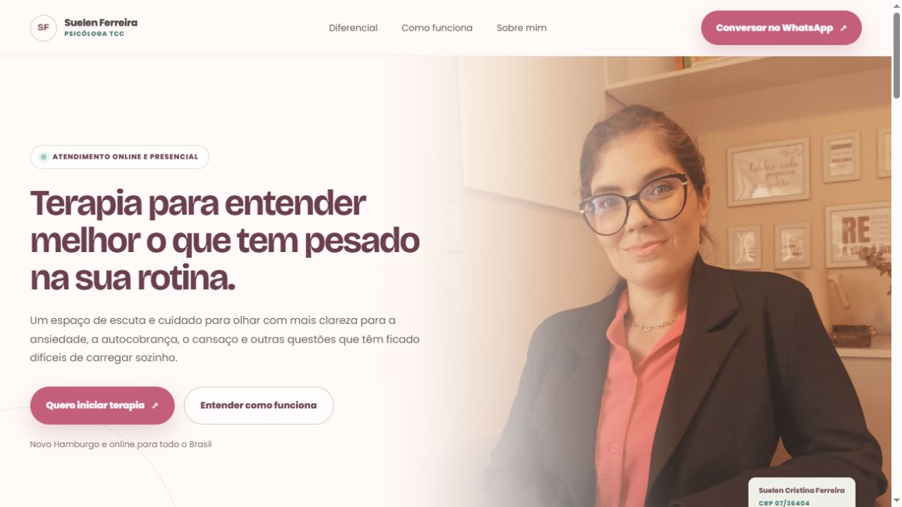 Prévia do site de Suelen Ferreira, psicóloga