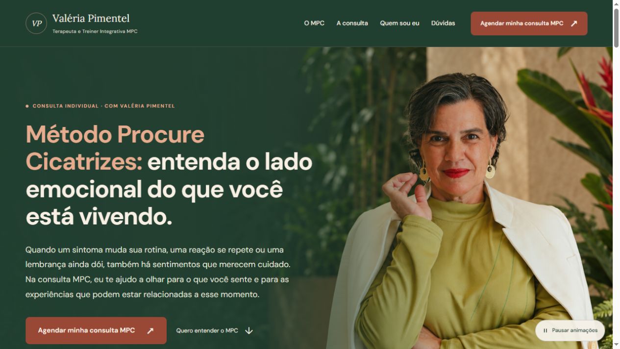 Prévia da landing page da consulta MPC com Valéria Pimentel